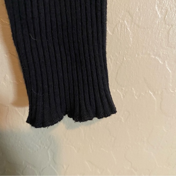 Black Ribbed Knit Off Shoulders Bodycon Mini Dress with Long Sleeves S - Picture 7 of 9